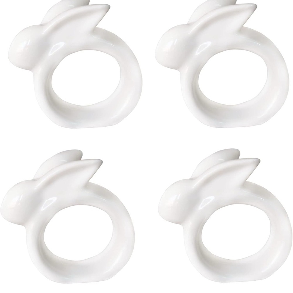 KiaoTime Porcelain Rabbit Napkin Rings Mofui Holders Set-4